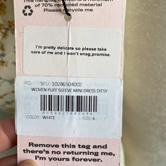 Missguided Puff Sleeve Ditsy Floral Print Cream Tan Mini Dress NWT - Picture 14 of 16